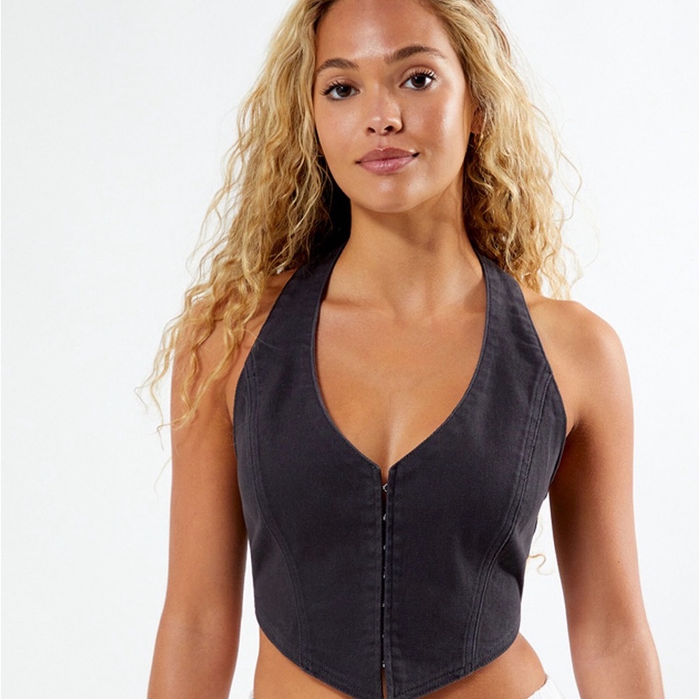 Black Halter Corset-Style Top